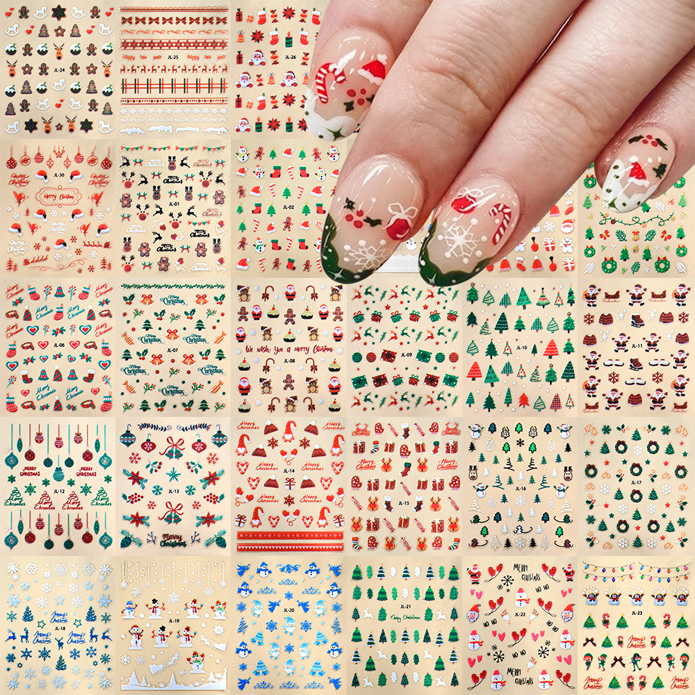 Elk Bugle Call - 30pcs Christmas Nail Art Stickers 3D