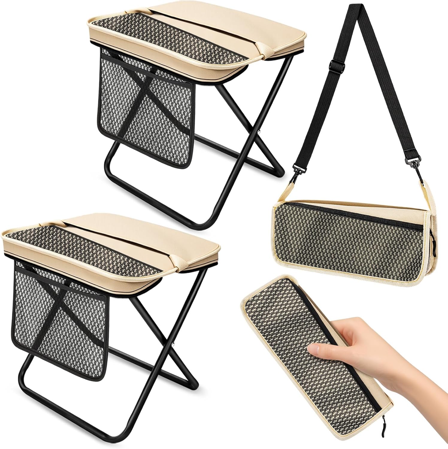 Hunting And Fishing Outdoor Chairs - 2 Pack Portable Folding Stools, Collapsible